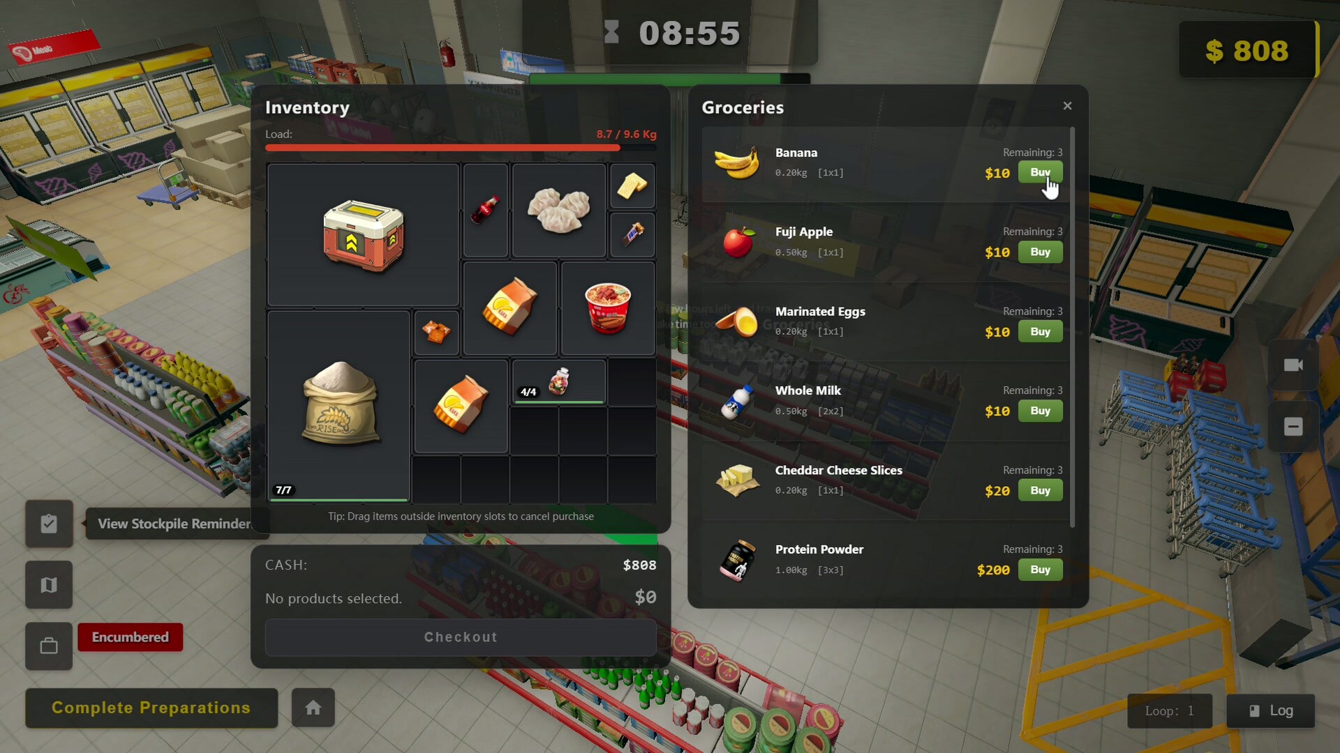 Grocery planning screen in Survival Log